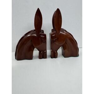 Carved Wood Donkey or Mule Head Bookend 11" tall Vintage Pair
